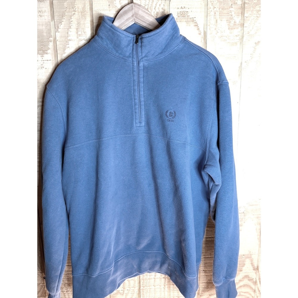 IZOD Mens Blue Quarter Zip Pullover Sweatshirt Fleece‎ Lined Mock Neck Large